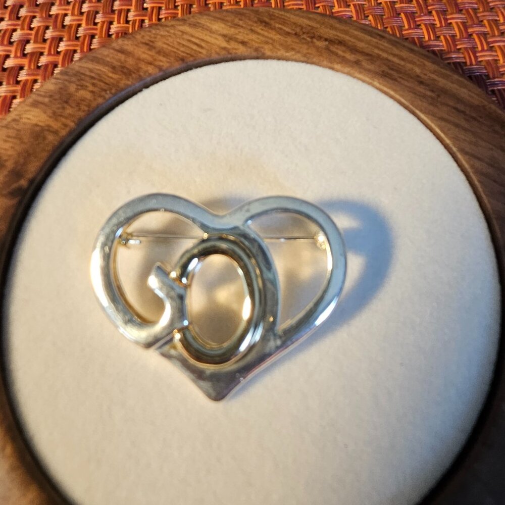Vintage GOD Heart Brooch